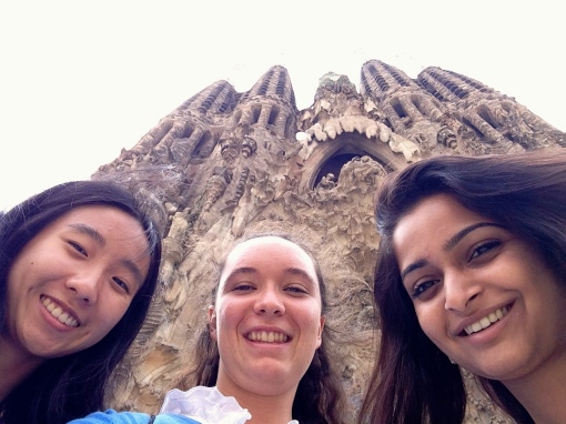 Rebecca (visiting from Madrid, where she is living this summer), me, and Anuhya outside the Sagrada Familia.