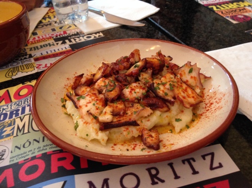 Octopus with mashed potatoes.  
